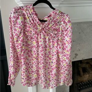 Kate Spade floral vneck blouse with front twist. Size Small